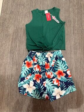 NWT Size 6/7 Pat Pat Green Tank Top & Tropical Floral Shorts Set